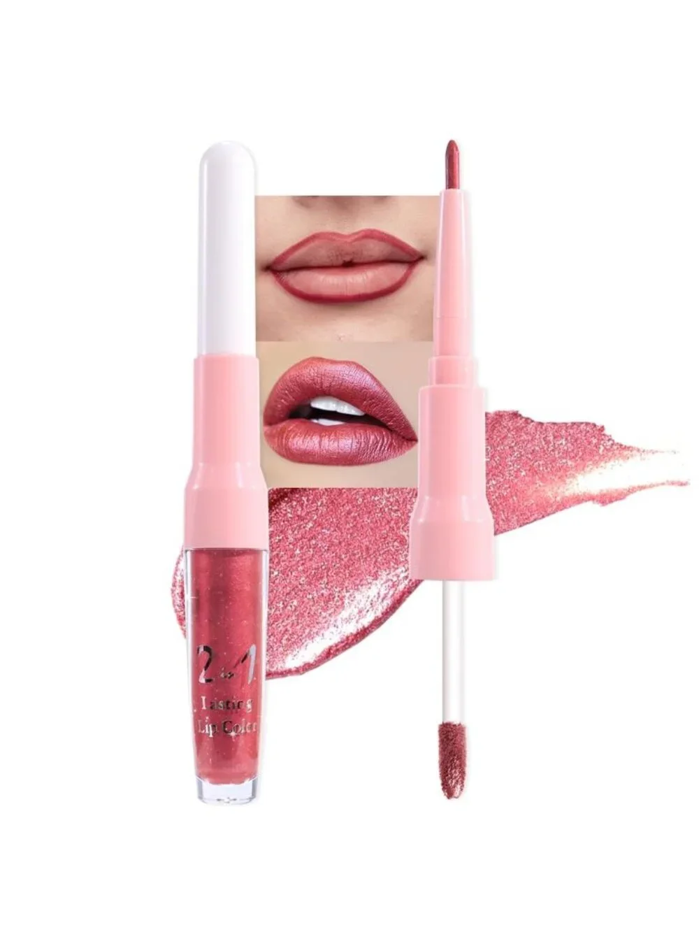 Womens 13# Mauve Red-Metallic Glitter Liquid Lipstick lippies Lip Gloss